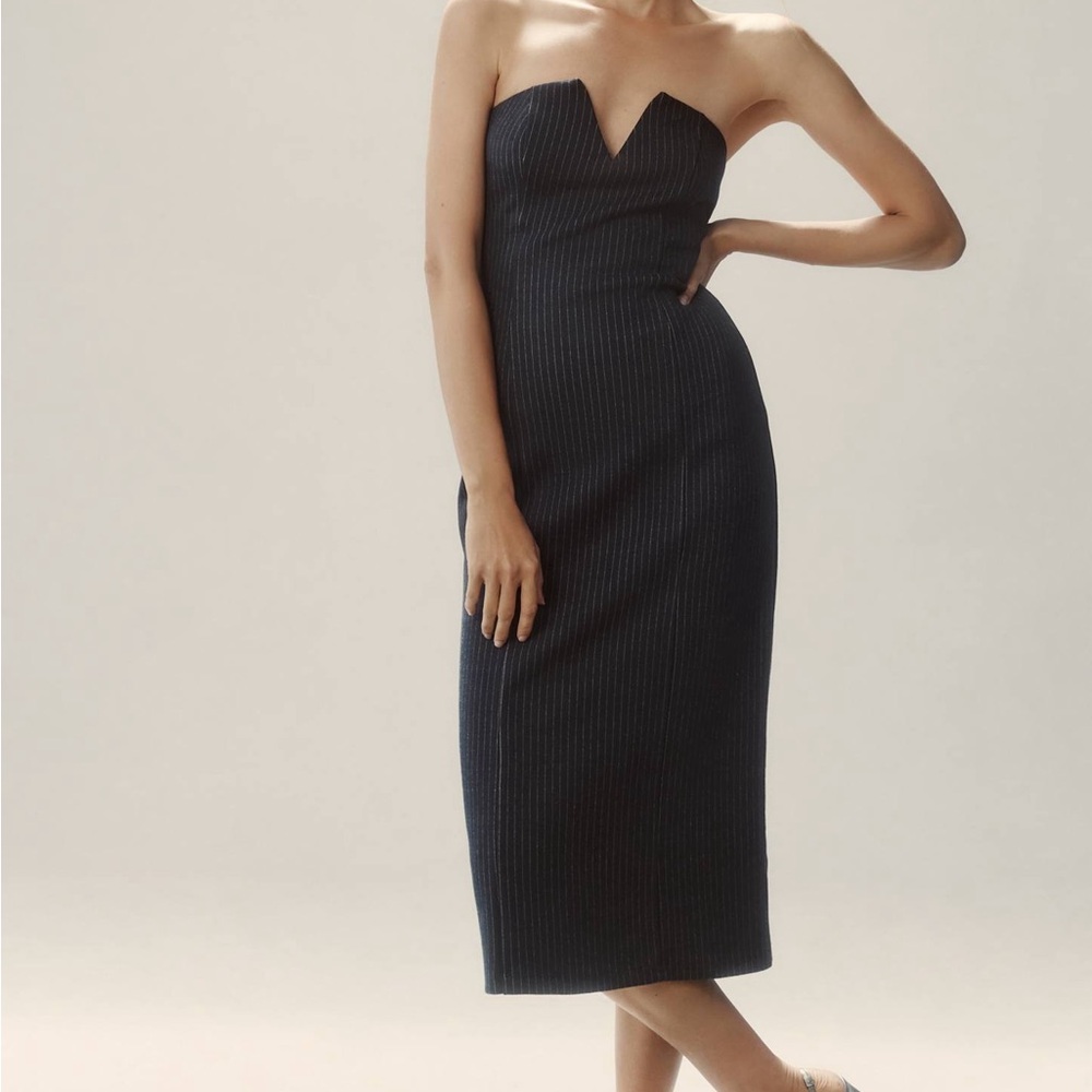 NWT Anthropologie Menswear Stripe Strapless Midi Dress Women’s Size 12
